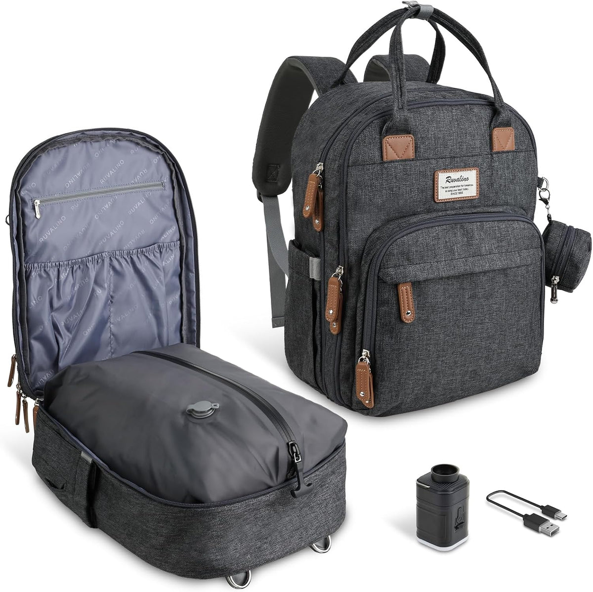 Diaper Bag Backpack-Multifunction Travel Baby Diaper Bag with Changing Pad, Insulated Bottle Holders & Pacifier Case, Large Capacity, Waterproof, Gray