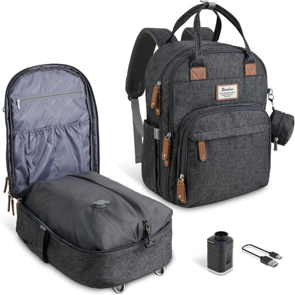 Diaper Bag Backpack-Multifunction Travel Baby Diaper Bag with Changing Pad, Insulated Bottle Holders & Pacifier Case, Large Capacity, Waterproof, Gray