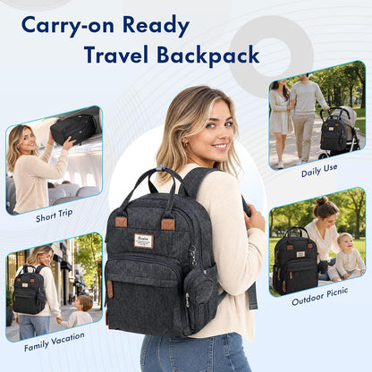 Diaper Bag Backpack-Multifunction Travel Baby Diaper Bag with Changing Pad, Insulated Bottle Holders & Pacifier Case, Large Capacity, Waterproof, Gray