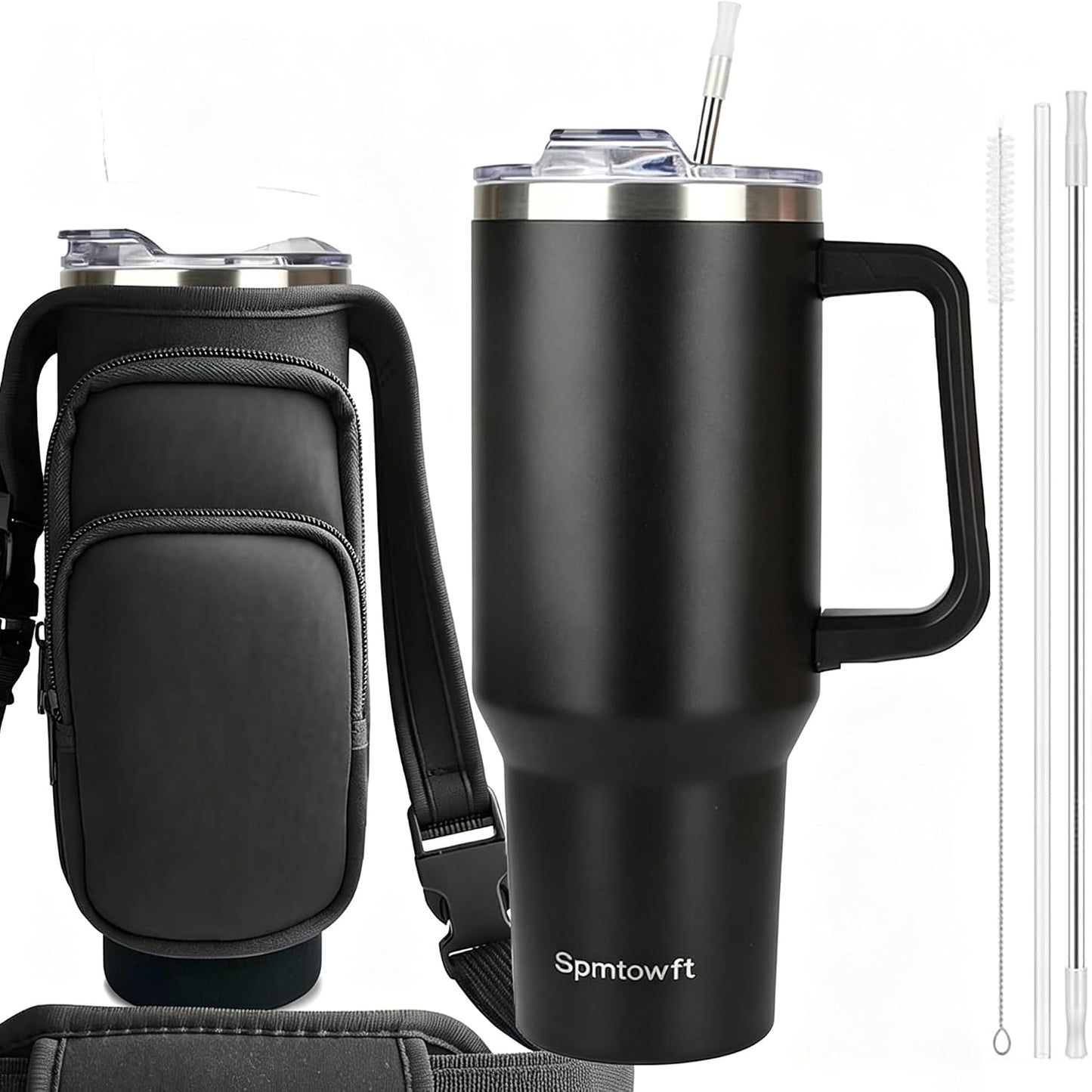 40oz Travel Tumbler with Handle and Straw, Water Bottle with Carrier Bag
