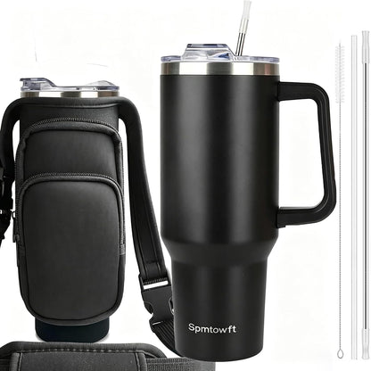 40oz Travel Tumbler with Handle and Straw, Water Bottle with Carrier Bag