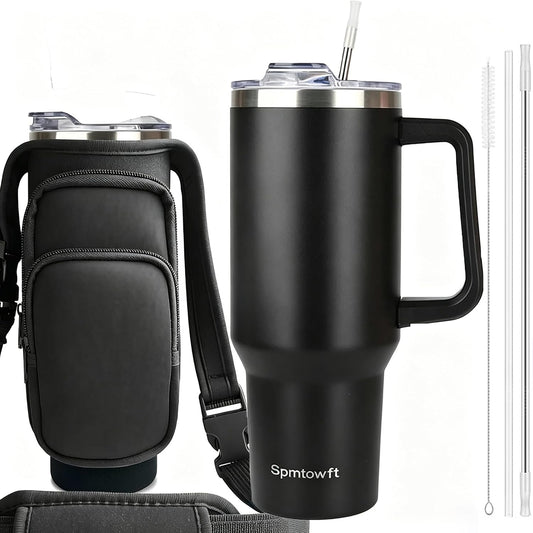 40oz Travel Tumbler with Handle and Straw, Water Bottle with Carrier Bag