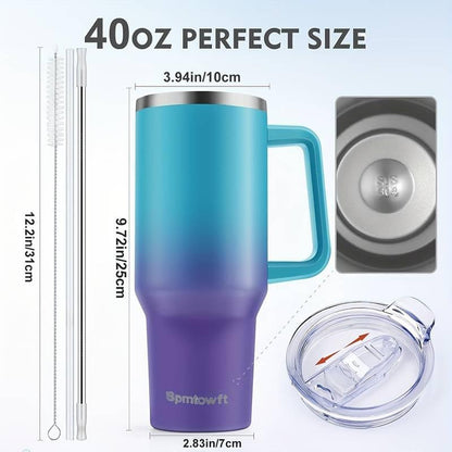 40oz Travel Tumbler with Handle and Straw, Water Bottle with Carrier Bag
