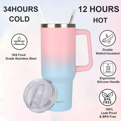 40oz Travel Tumbler with Handle and Straw, Water Bottle with Carrier Bag