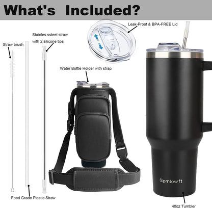 40oz Travel Tumbler with Handle and Straw, Water Bottle with Carrier Bag