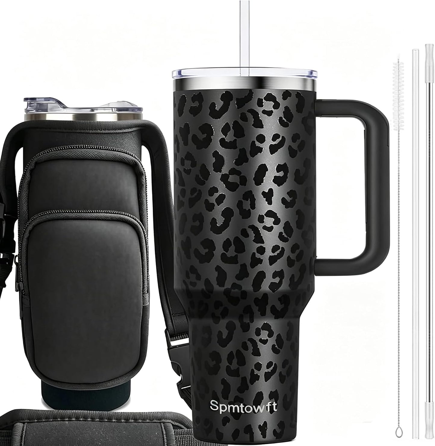 40oz Travel Tumbler with Handle and Straw, Water Bottle with Carrier Bag