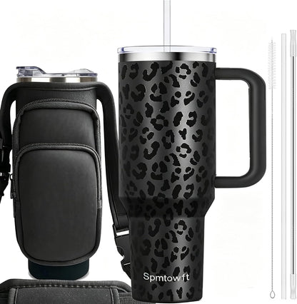 40oz Travel Tumbler with Handle and Straw, Water Bottle with Carrier Bag