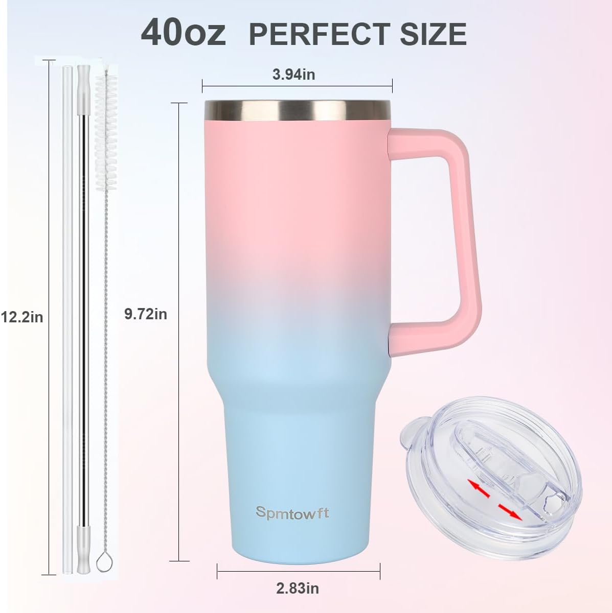 40oz Travel Tumbler with Handle and Straw, Water Bottle with Carrier Bag