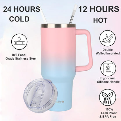 40oz Travel Tumbler with Handle and Straw, Water Bottle with Carrier Bag