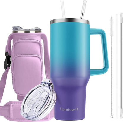 40oz Travel Tumbler with Handle and Straw, Water Bottle with Carrier Bag