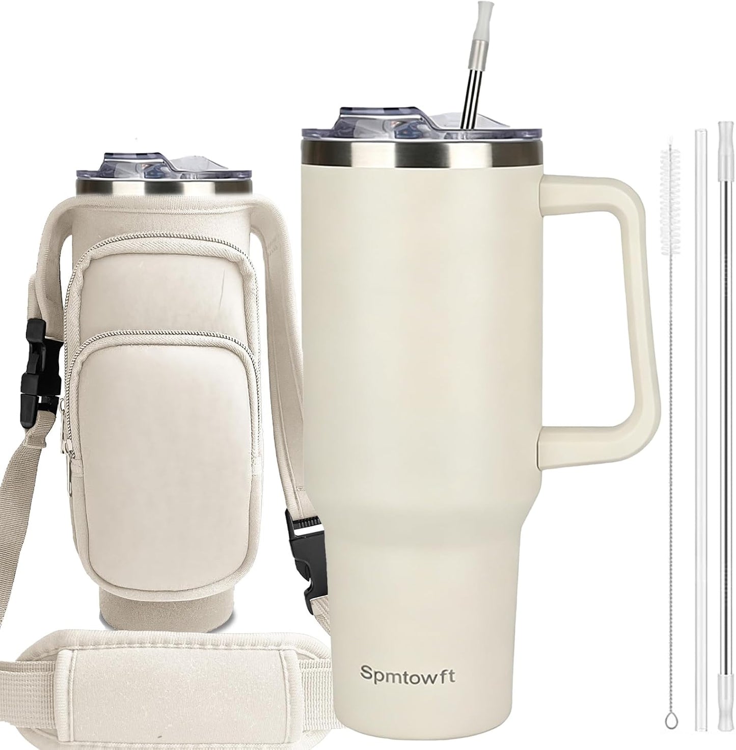 40oz Travel Tumbler with Handle and Straw, Water Bottle with Carrier Bag