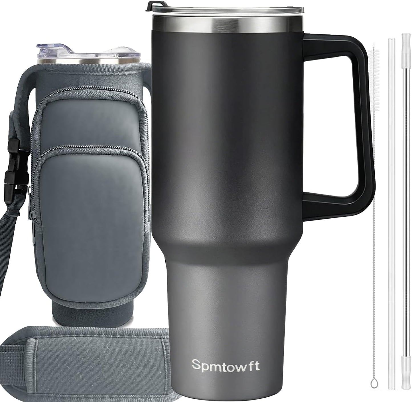 40oz Travel Tumbler with Handle and Straw, Water Bottle with Carrier Bag