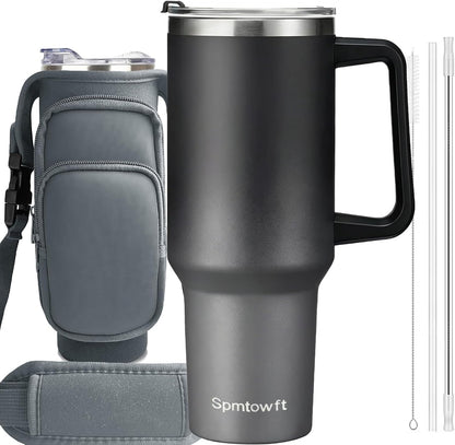 40oz Travel Tumbler with Handle and Straw, Water Bottle with Carrier Bag