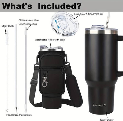 40oz Travel Tumbler with Handle and Straw, Water Bottle with Carrier Bag
