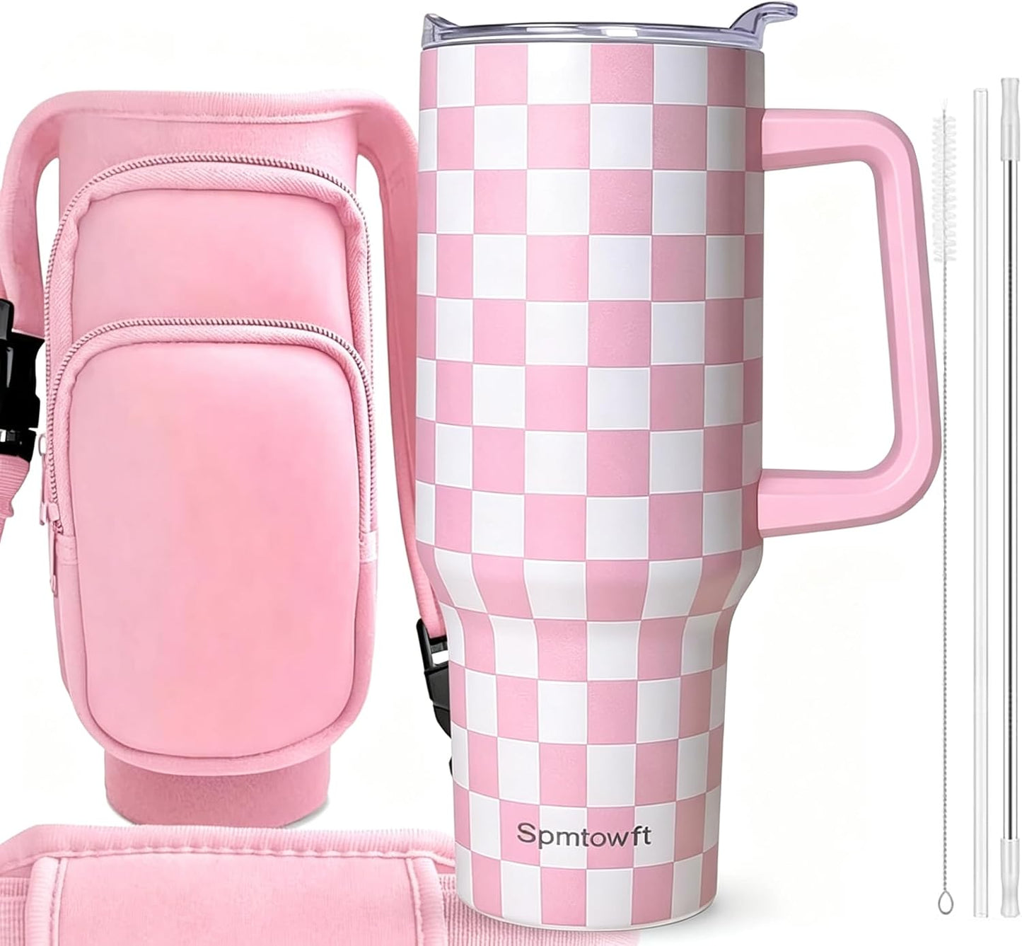 40oz Travel Tumbler with Handle and Straw, Water Bottle with Carrier Bag