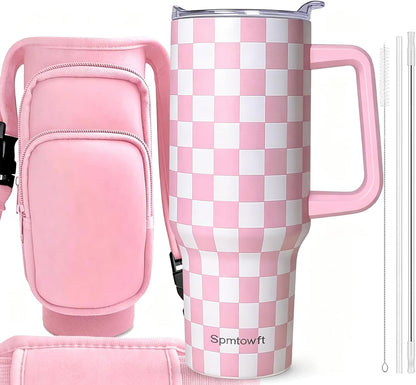 40oz Travel Tumbler with Handle and Straw, Water Bottle with Carrier Bag