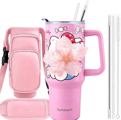40oz Travel Tumbler with Handle and Straw, Water Bottle with Carrier Bag
