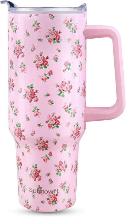 40oz Travel Tumbler with Handle and Straw, Water Bottle with Carrier Bag