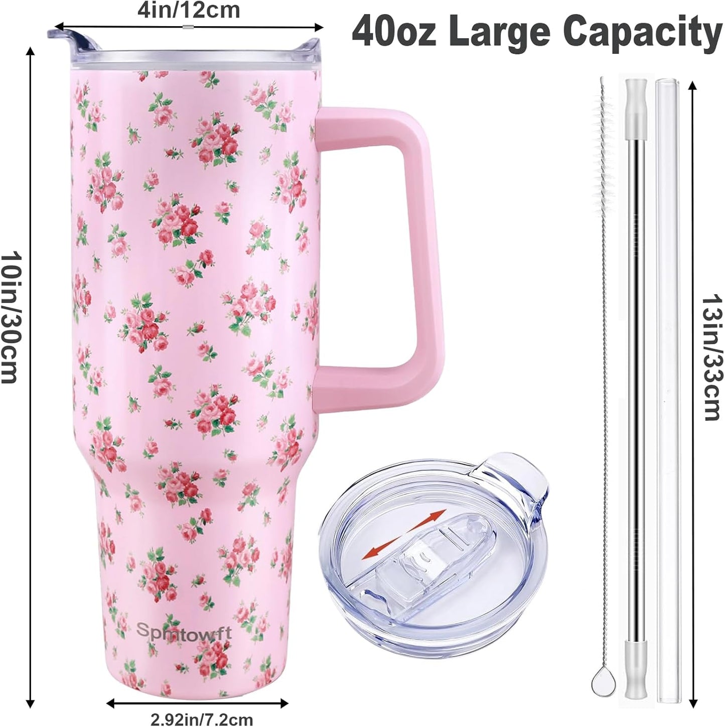 40oz Travel Tumbler with Handle and Straw, Water Bottle with Carrier Bag