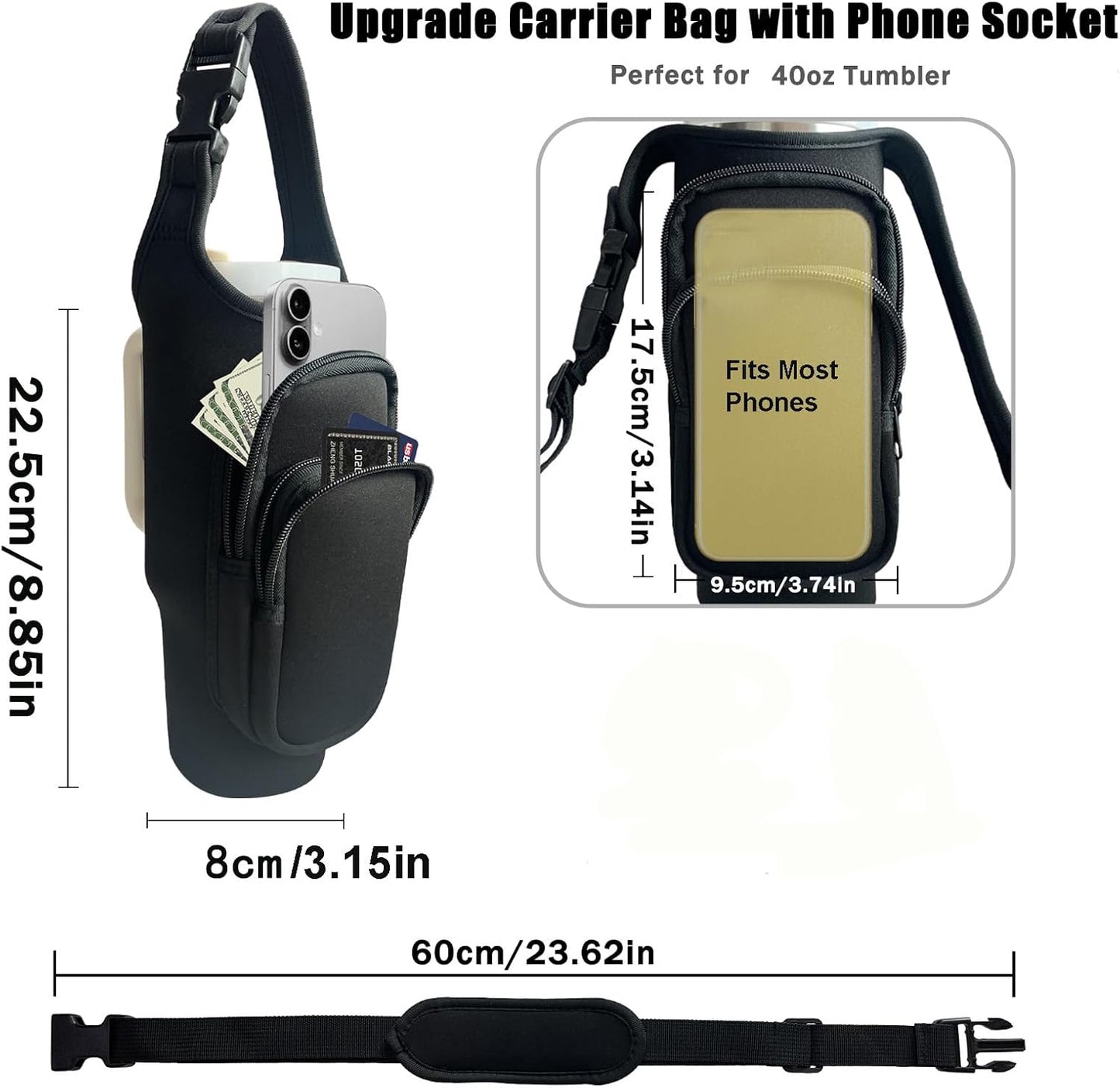 40oz Travel Tumbler with Handle and Straw, Water Bottle with Carrier Bag