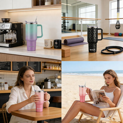40oz Travel Tumbler with Handle and Straw, Water Bottle with Carrier Bag