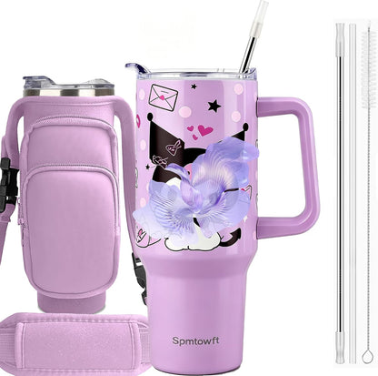 40oz Travel Tumbler with Handle and Straw, Water Bottle with Carrier Bag