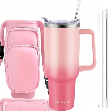 40oz Travel Tumbler with Handle and Straw, Water Bottle with Carrier Bag