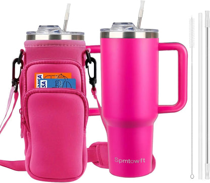 40oz Travel Tumbler with Handle and Straw, Water Bottle with Carrier Bag