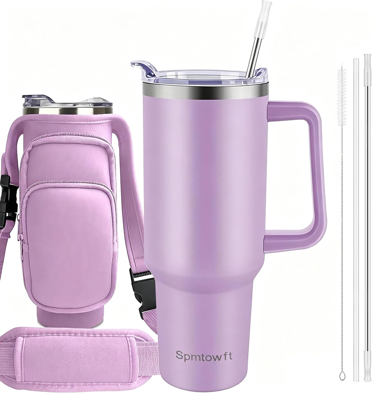 40oz Travel Tumbler with Handle and Straw, Water Bottle with Carrier Bag