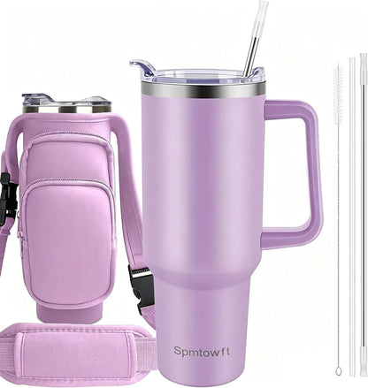 40oz Travel Tumbler with Handle and Straw, Water Bottle with Carrier Bag