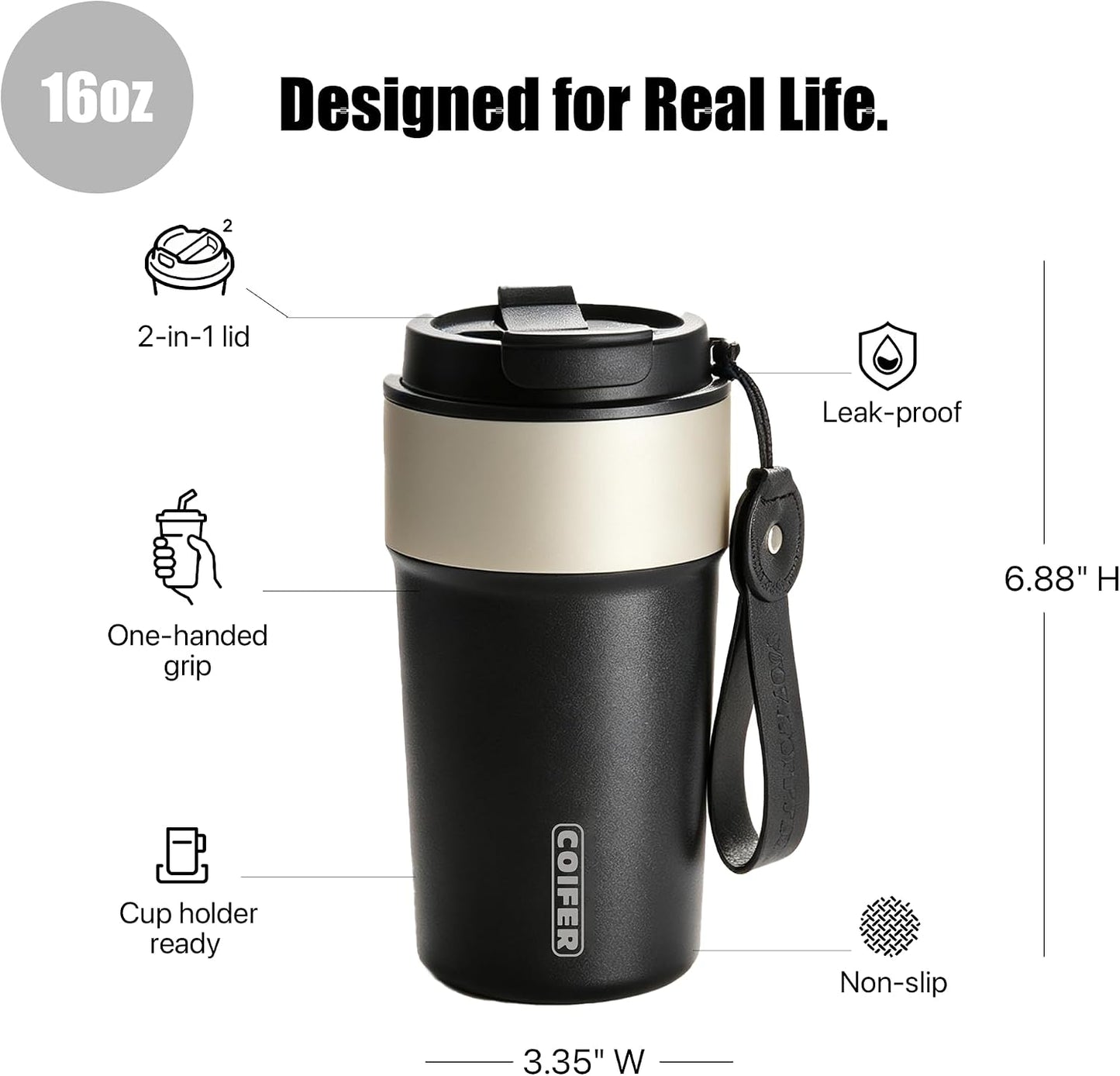 Travel Coffee Mug Insulated Tumbler, Pink | Stainless Steel Coffee Cup for Office, Commute and Home, Wide Mouth Easy Clean Design
