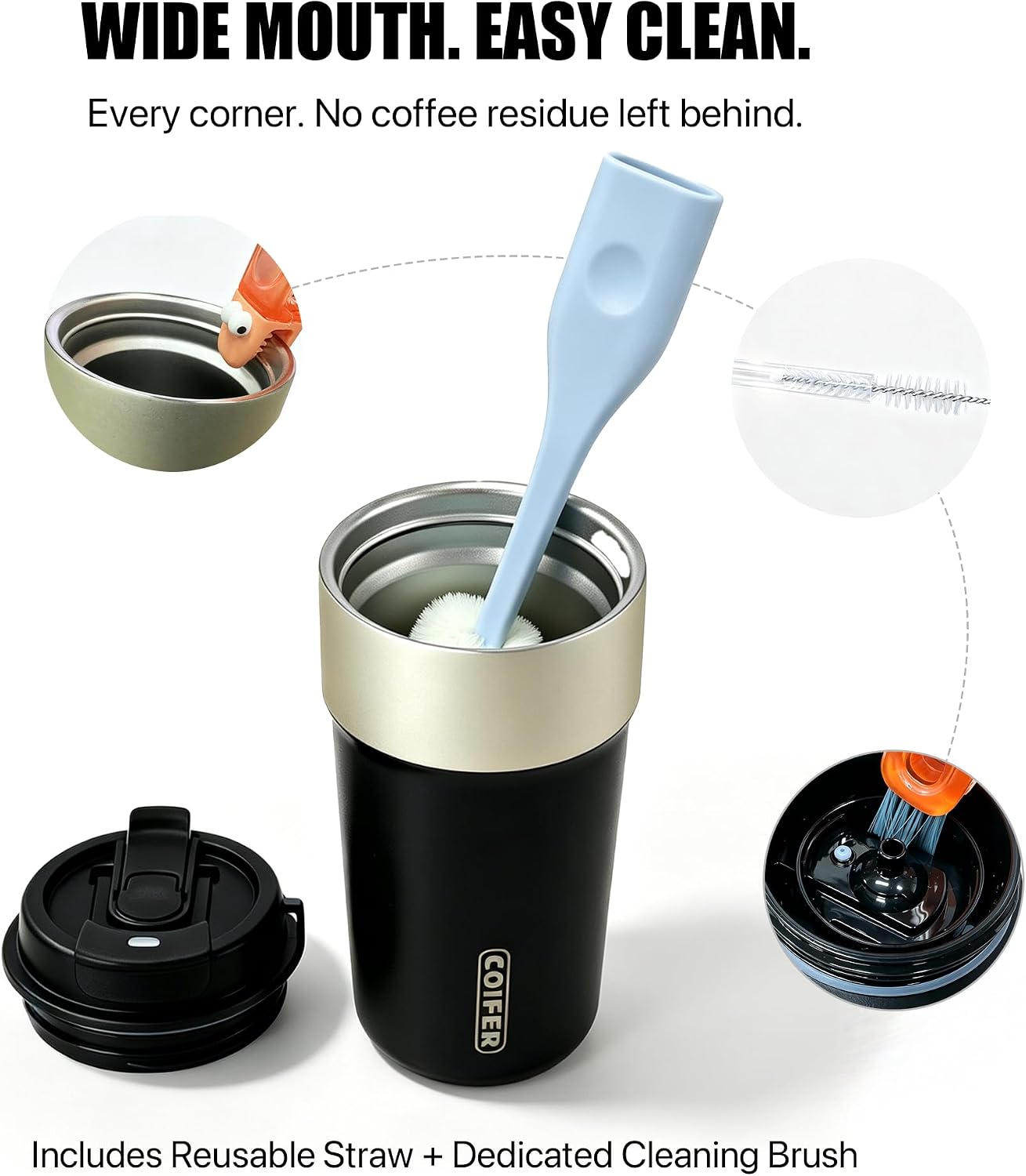 Travel Coffee Mug Insulated Tumbler, Pink | Stainless Steel Coffee Cup for Office, Commute and Home, Wide Mouth Easy Clean Design