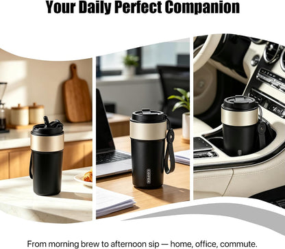 Travel Coffee Mug Insulated Tumbler, Pink | Stainless Steel Coffee Cup for Office, Commute and Home, Wide Mouth Easy Clean Design