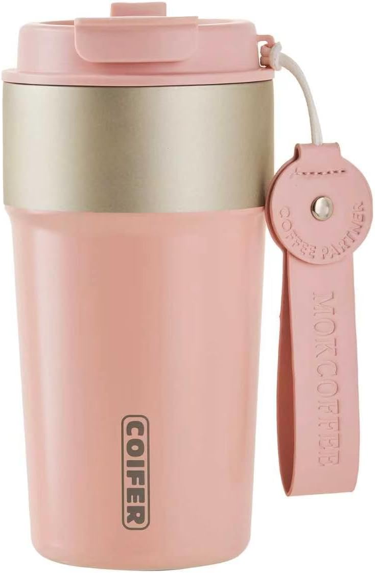 Travel Coffee Mug Insulated Tumbler, Pink | Stainless Steel Coffee Cup for Office, Commute and Home, Wide Mouth Easy Clean Design