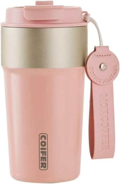 Travel Coffee Mug Insulated Tumbler, Pink | Stainless Steel Coffee Cup for Office, Commute and Home, Wide Mouth Easy Clean Design