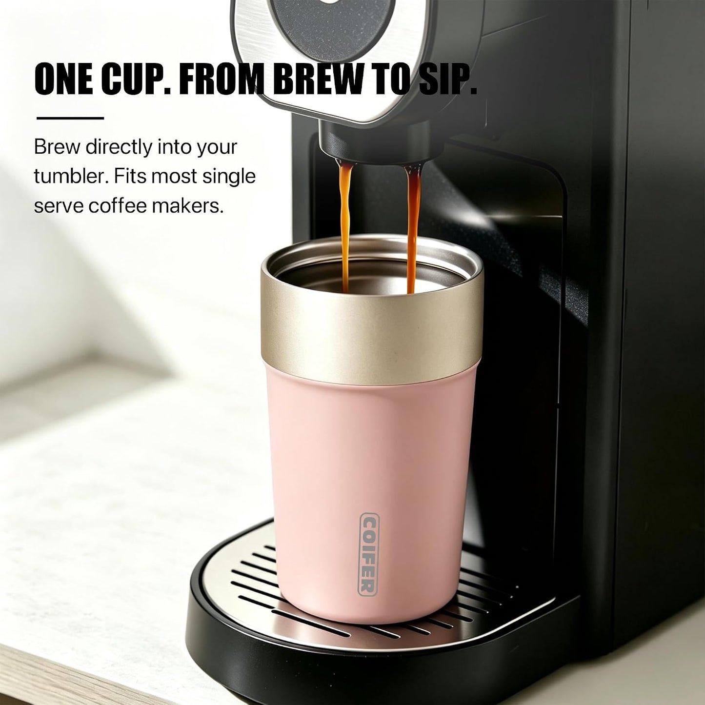Travel Coffee Mug Insulated Tumbler, Pink | Stainless Steel Coffee Cup for Office, Commute and Home, Wide Mouth Easy Clean Design