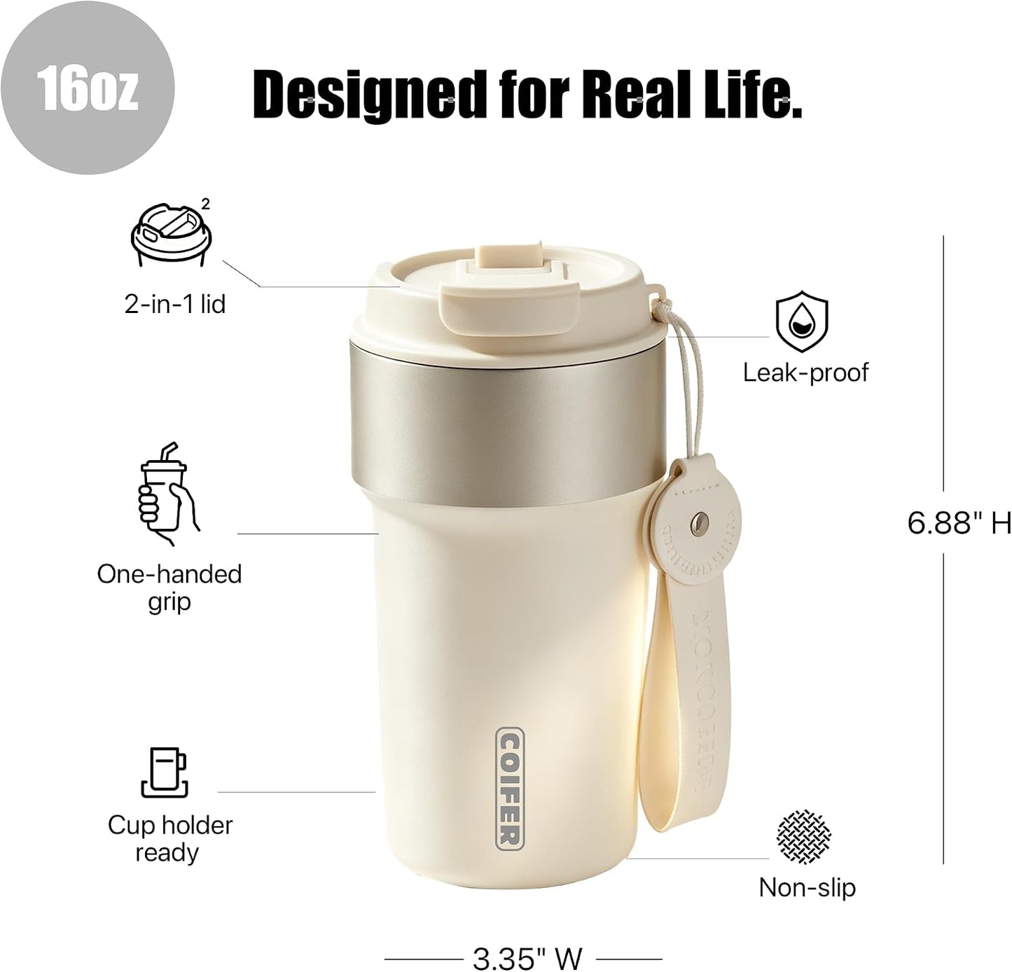 Travel Coffee Mug Insulated Tumbler, Pink | Stainless Steel Coffee Cup for Office, Commute and Home, Wide Mouth Easy Clean Design