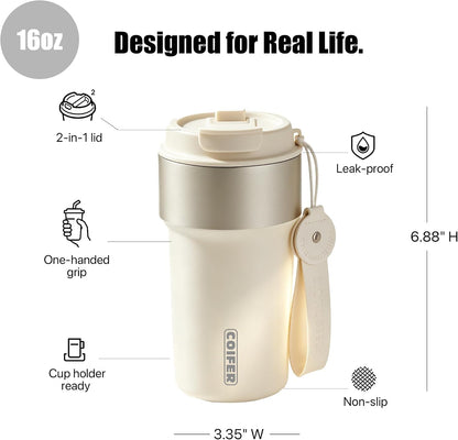 Travel Coffee Mug Insulated Tumbler, Pink | Stainless Steel Coffee Cup for Office, Commute and Home, Wide Mouth Easy Clean Design
