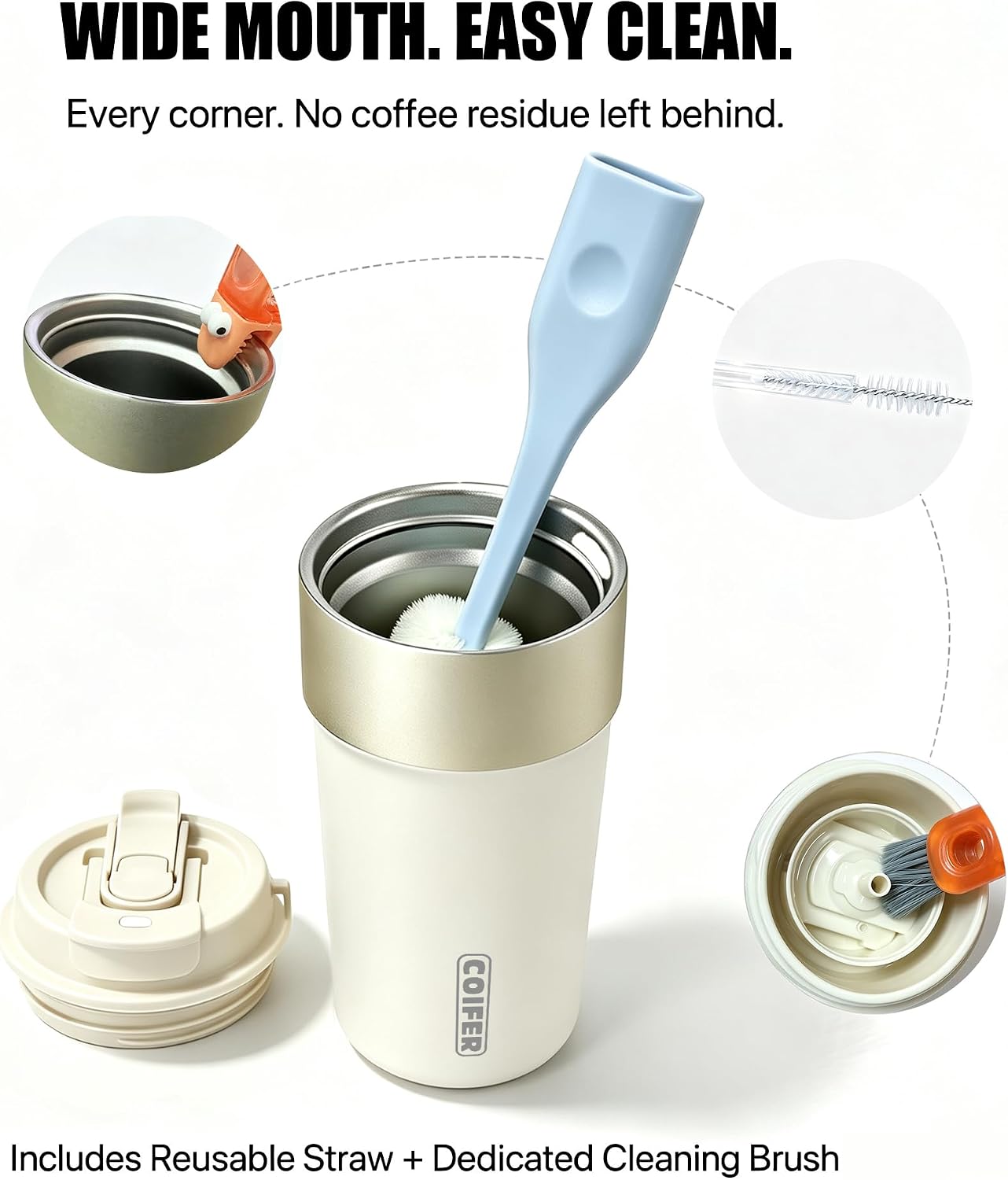 Travel Coffee Mug Insulated Tumbler, Pink | Stainless Steel Coffee Cup for Office, Commute and Home, Wide Mouth Easy Clean Design