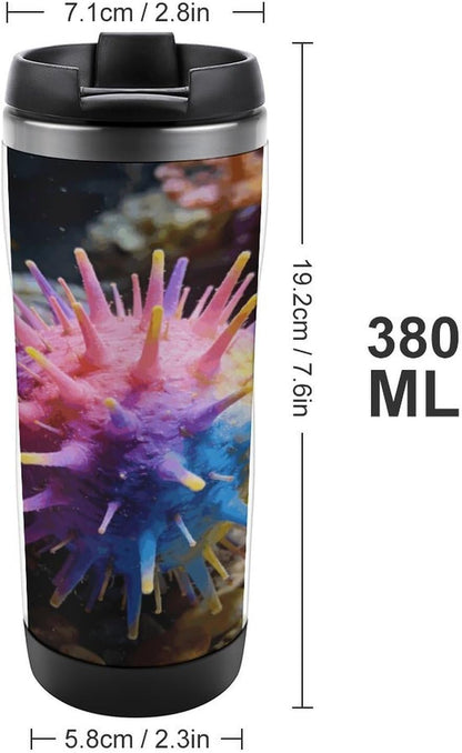 13oz Insulated Travel Coffee Mug Reusable Coffee Cup Water Bottle | Colorful Sea Urchin Travel Mug with Leak Proof Lid Double Wall Stainless Steel Coffee Tumbler Personalized Gift