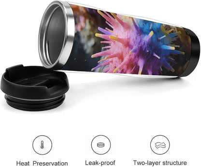 13oz Insulated Travel Coffee Mug Reusable Coffee Cup Water Bottle | Colorful Sea Urchin Travel Mug with Leak Proof Lid Double Wall Stainless Steel Coffee Tumbler Personalized Gift
