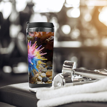 13oz Insulated Travel Coffee Mug Reusable Coffee Cup Water Bottle | Colorful Sea Urchin Travel Mug with Leak Proof Lid Double Wall Stainless Steel Coffee Tumbler Personalized Gift