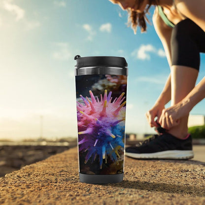 13oz Insulated Travel Coffee Mug Reusable Coffee Cup Water Bottle | Colorful Sea Urchin Travel Mug with Leak Proof Lid Double Wall Stainless Steel Coffee Tumbler Personalized Gift