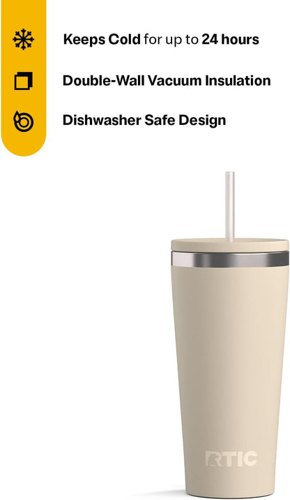 28oz Everyday Tumbler, Insulated, Ceramic Lined, Black | with Lid and Straw, Portable Metal Cup for Hot and Cold Drinks, Coffee, Car, Camping and Travel, Stainless Steel