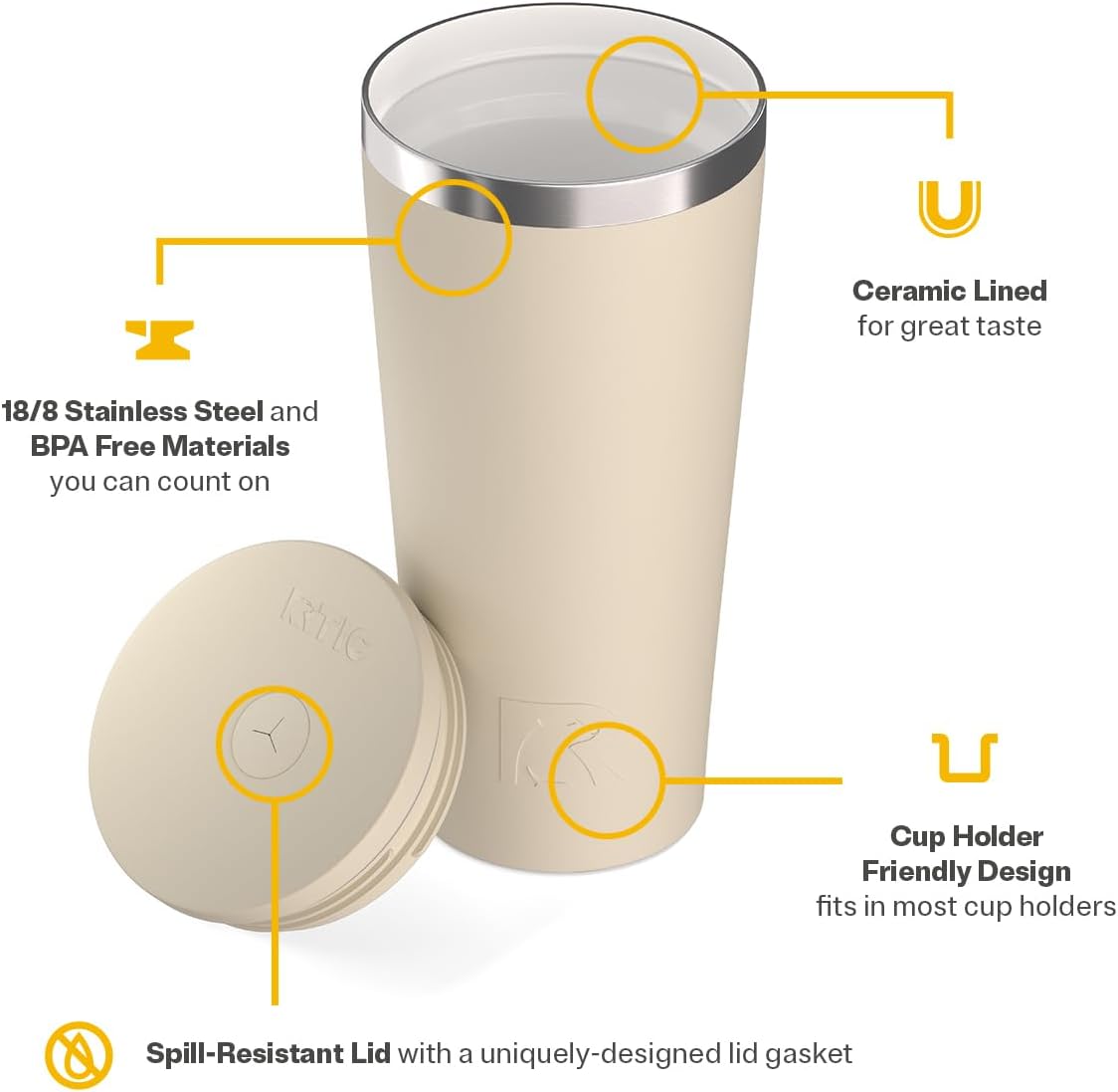 28oz Everyday Tumbler, Insulated, Ceramic Lined, Black | with Lid and Straw, Portable Metal Cup for Hot and Cold Drinks, Coffee, Car, Camping and Travel, Stainless Steel