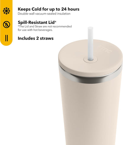 28oz Everyday Tumbler, Insulated, Ceramic Lined, Black | with Lid and Straw, Portable Metal Cup for Hot and Cold Drinks, Coffee, Car, Camping and Travel, Stainless Steel