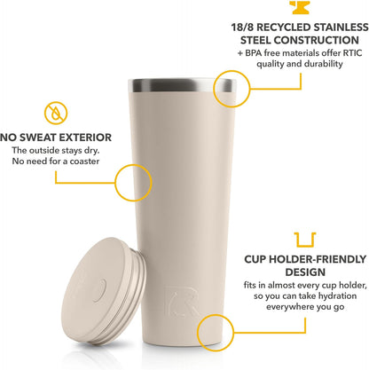 28oz Everyday Tumbler, Insulated, Ceramic Lined, Black | with Lid and Straw, Portable Metal Cup for Hot and Cold Drinks, Coffee, Car, Camping and Travel, Stainless Steel