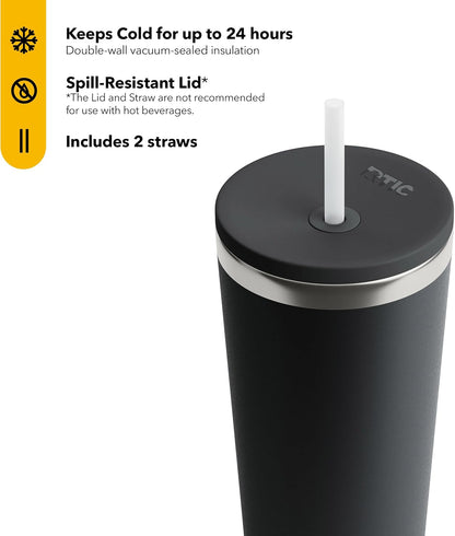 28oz Everyday Tumbler, Insulated, Ceramic Lined, Black | with Lid and Straw, Portable Metal Cup for Hot and Cold Drinks, Coffee, Car, Camping and Travel, Stainless Steel