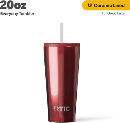28oz Everyday Tumbler, Insulated, Ceramic Lined, Black | with Lid and Straw, Portable Metal Cup for Hot and Cold Drinks, Coffee, Car, Camping and Travel, Stainless Steel
