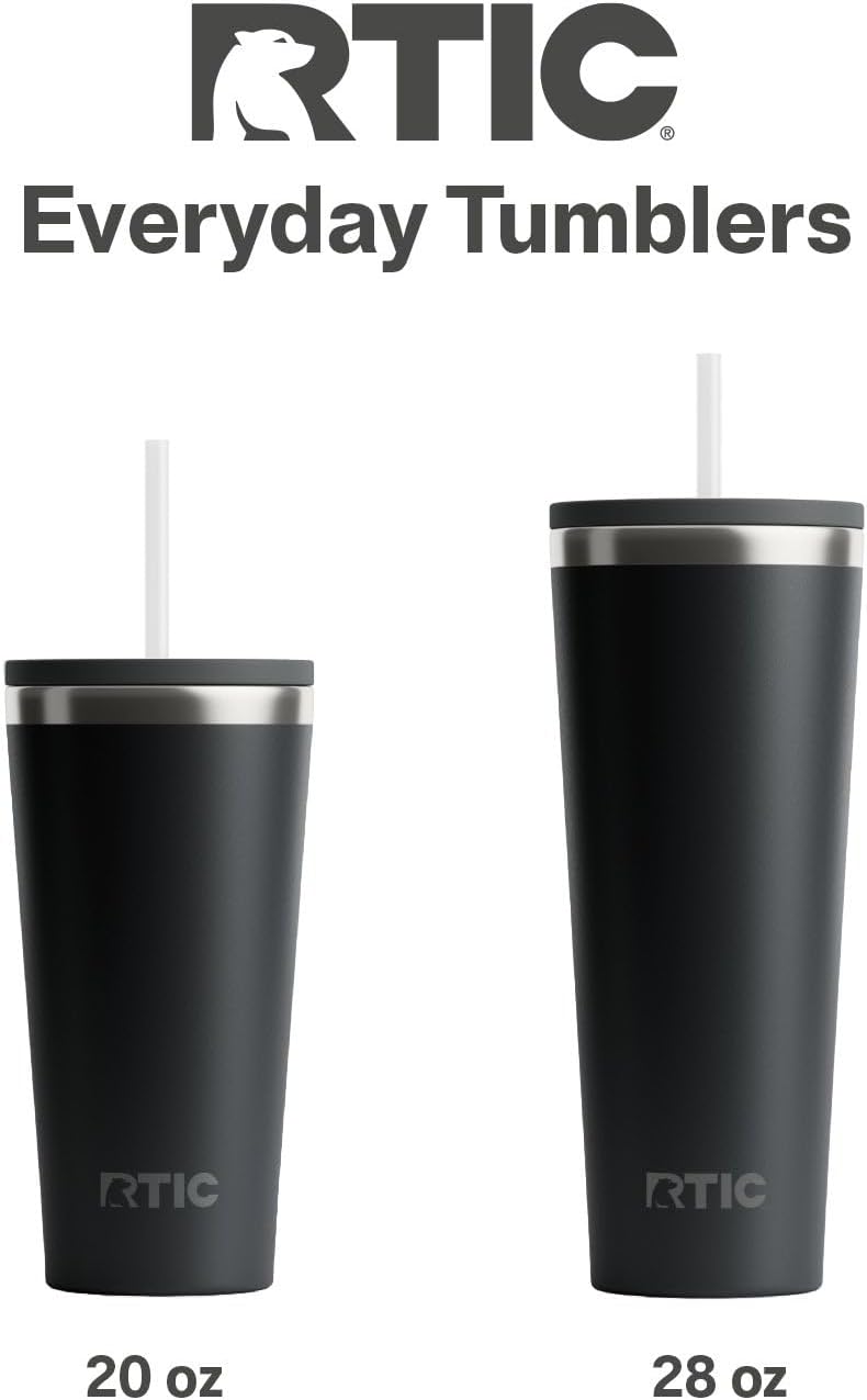 28oz Everyday Tumbler, Insulated, Ceramic Lined, Black | with Lid and Straw, Portable Metal Cup for Hot and Cold Drinks, Coffee, Car, Camping and Travel, Stainless Steel